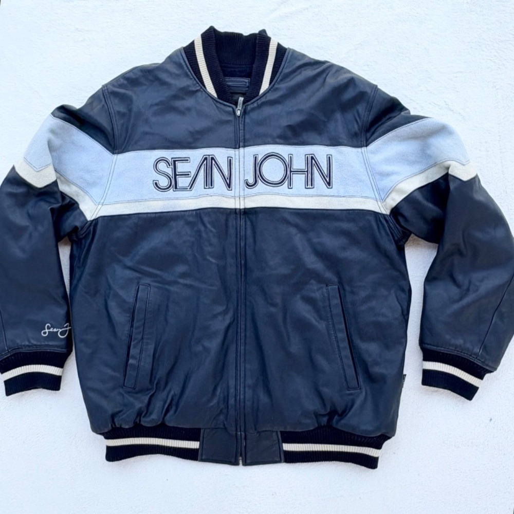 Vintage Sean John Leather Bomber Jacket‎ Mens L QA16204